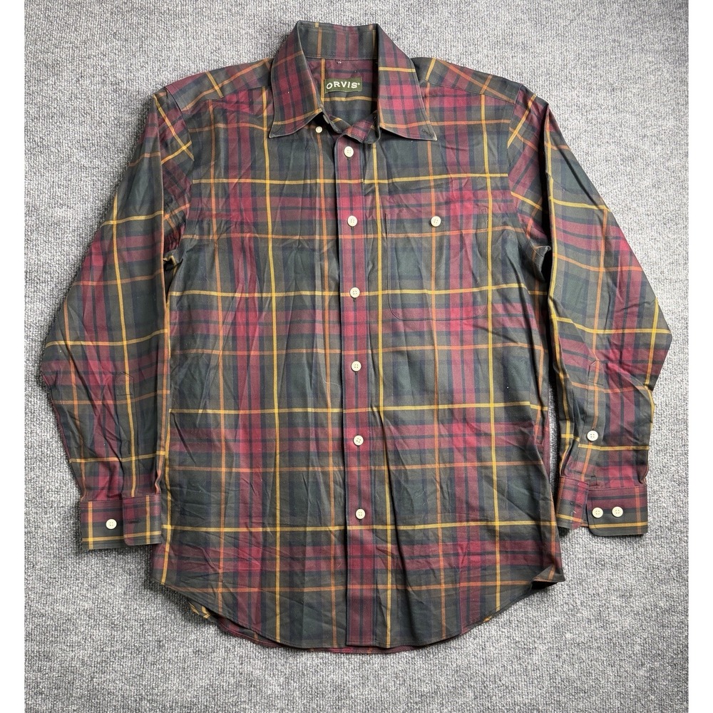 Orvis Men's Shirt Wrinkle Free Long Sleeve Button Down‎ Brown Plaid Medium